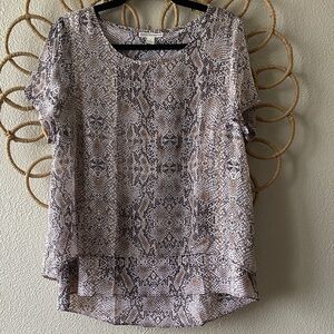 Dana Buchman Short Sleeve Snake Print Top - Beige & Black